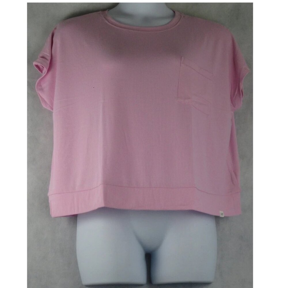 Gap Body Women's Ribbed Knit Short-Sleeve Pajama Top, Butterfly Pink, XL